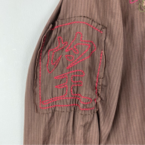 Chico’s size 1 Medium Women’s Brown Floral Embroidered Silk/Cotton Blend Shirt - Picture 4 of 8